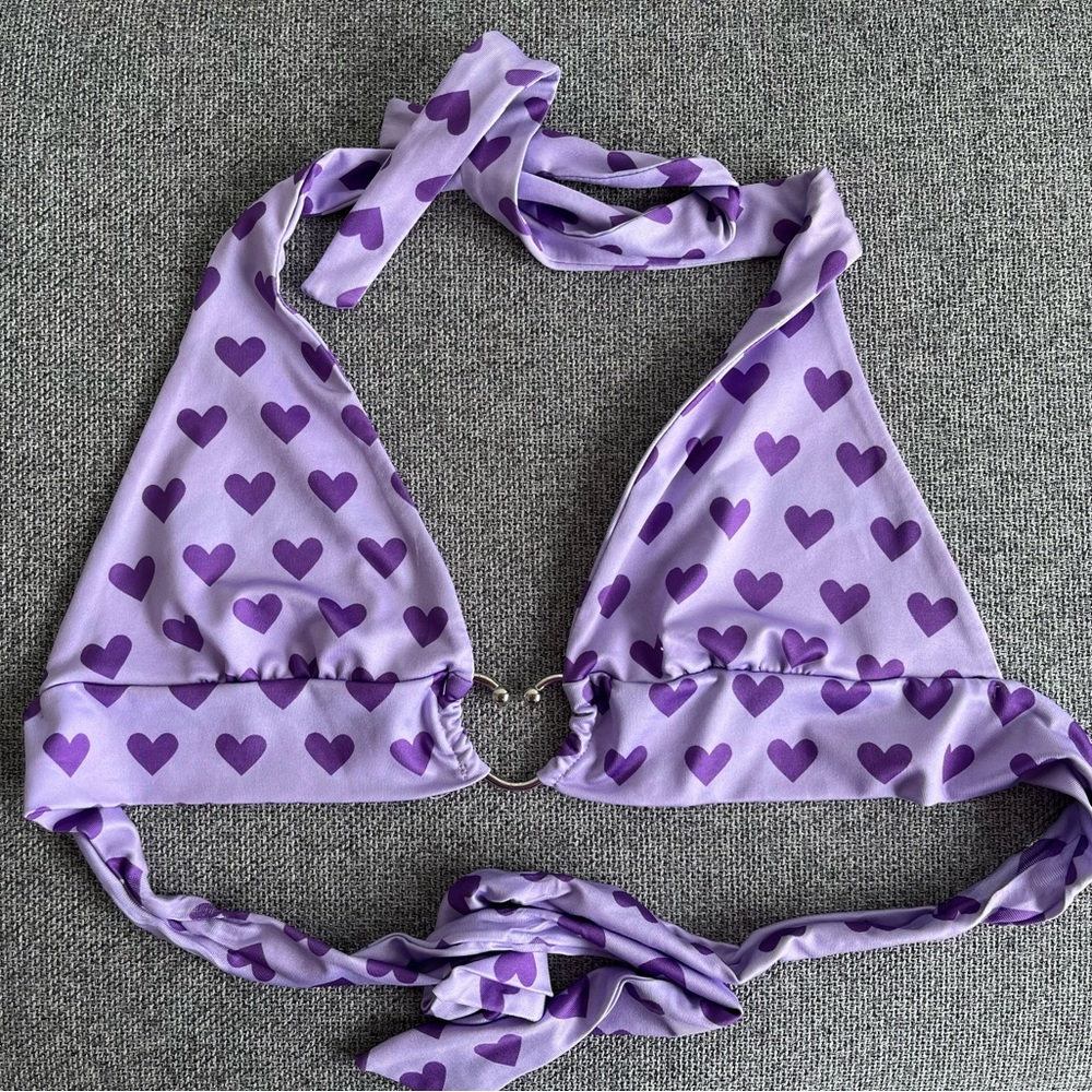 ZGMYC Purple Heart Print Cami Crop Top Halter with Back & Neck Ties One Size